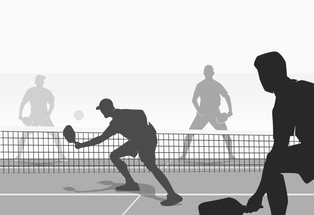 Premium editable vector of pickleball players in double match best for your digital design and graphic mockup